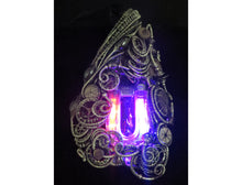 Load image into Gallery viewer, Rainbow U-Flashbulb Necklace with Upcycled Electronic and Watch Parts, Steampunk/Cyberpunk Fusion LED