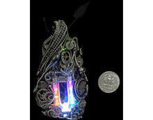 Load image into Gallery viewer, Rainbow U-Flashbulb Necklace with Upcycled Electronic and Watch Parts, Steampunk/Cyberpunk Fusion LED