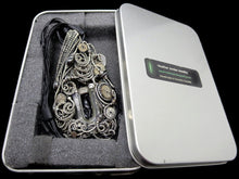 Load image into Gallery viewer, Rainbow U-Flashbulb Necklace with Upcycled Electronic and Watch Parts, Steampunk/Cyberpunk Fusion LED