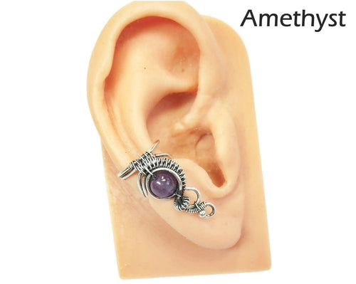 Custom Gemstone and Sterling Silver Woven Wire Ear Cuff; 