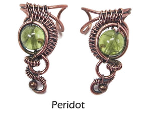 Custom Gemstone and Copper Woven Wire Ear Cuff; "Woven Bezel" Model - Heather Jordan Jewelry