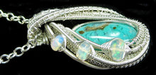 Load image into Gallery viewer, Gem Silica Chrysocolla Wire-Wrapped Pendant in Sterling Silver with Ethiopian Welo Opals - Heather Jordan Jewelry