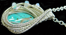 Load image into Gallery viewer, Gem Silica Chrysocolla Wire-Wrapped Pendant in Sterling Silver with Ethiopian Welo Opals - Heather Jordan Jewelry