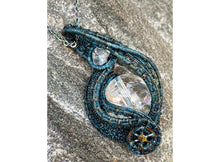 Load image into Gallery viewer, Steampunk Verdigris Crackle Quartz Pendant, Wire-Wrapped in Brass with Herkimer Diamond