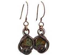 Load image into Gallery viewer, African Green Opal Steampunk Earrings in Bronze