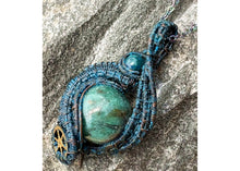 Load image into Gallery viewer, Steampunk Verdigris Hemo Jasper Necklace w Malachite/Azurite, Bronze Wire Wrap
