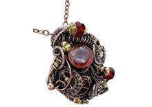Load image into Gallery viewer, Red Liquid Steampunk Sensory Pendant: Bronze Wire-Wrapped Necklace with Swarovski Crystal - Heather Jordan Jewelry