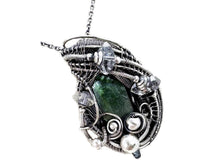 Load image into Gallery viewer, Vivianite Crystal Pendant: Sterling Silver Wire-Wrapped with Herkimer Diamonds, Gothic Gemstone Jewelry - Heather Jordan Jewelry