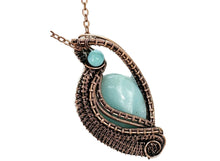 Load image into Gallery viewer, Amazonite Mini Woven Teardrop Pendant: Bronze Wire Wrap with Peruvian Blue Opal - Heather Jordan Jewelry