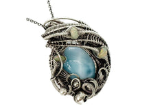 Load image into Gallery viewer, Larimar and Ethiopian Welo Opal Pendant: Sterling Silver Wire Wrap