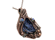 Load image into Gallery viewer, Titanium Aura Kyanite Fan Pendant: Copper Wire-Wrapped with Ti-Aura Quartz Crystals - Heather Jordan Jewelry