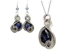 Load image into Gallery viewer, Sodalite Jewelry Set with Swarovski Crystal - Necklace and Earrings Sterling Silver Wire Wrap