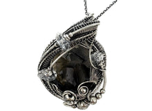 Load image into Gallery viewer, UV-Fluorescent, Black Rose Fluorite Druzy Pendant with Herkimer Diamonds: Sterling Silver Wire Wrap