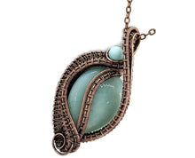 Load image into Gallery viewer, Amazonite Woven Teardrop Pendant with Peruvian Blue Opal: Bronze Wire Wrap