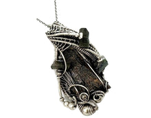 Load image into Gallery viewer, Black Kyanite Fan Pendant - Sterling Silver Wire-Wrap with Green Tourmaline Crystals