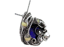 Load image into Gallery viewer, Indigo Ammolite Pendant: Ethiopian Welo Opals, Sterling Silver Wire Wrap, Fossil Jewelry - Heather Jordan Jewelry