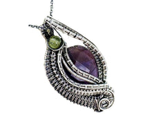 Load image into Gallery viewer, Amethyst Mini Woven Teardrop Pendant with Peridot: Sterling Silver Wire Wrap - Heather Jordan Jewelry