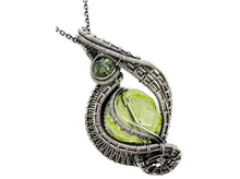 Load image into Gallery viewer, UV-Reactive Glass Pendant in Sterling Silver with Watch Gear: Steampunk Jewelry