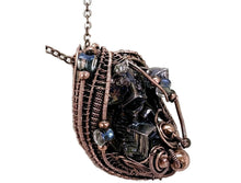 Load image into Gallery viewer, Blue Bismuth Crystal Pendant with Czech Glass and Bronze Wire Wrap - Steampunk Jewelry - Heather Jordan Jewelry