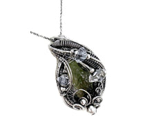 Load image into Gallery viewer, Moldavite Pendant Wire-Wrapped Sterling Silver Herkimer Diamonds Tektite Jewelry Space Enthusiast Necklace - Heather Jordan Jewelry