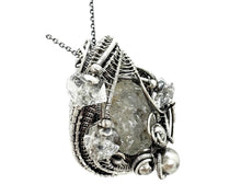 Load image into Gallery viewer, UV-Fluorescent, Mexican Hyalite Opal Wire-Wrapped Pendant in Sterling Silver with Herkimer Diamonds