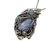 Load image into Gallery viewer, Blue Kyanite &amp; Rainbow Moonstone Pendant: Sterling Silver Wire Wrap