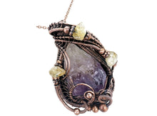 Load image into Gallery viewer, Amethyst Crystal Wire Wrapped Pendant in Bronze with Citrine Nuggets - Heather Jordan Jewelry