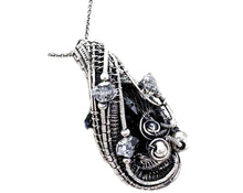Load image into Gallery viewer, Vivianite Crystal Pendant: Sterling Silver Wire-Wrapped with Herkimer Diamonds, Gothic Gemstone Jewelry - Heather Jordan Jewelry
