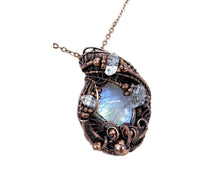 Load image into Gallery viewer, Rainbow Moonstone &amp; Herkimer Diamond Pendant: Bronze Wire Wrap Pendant Necklace - Heather Jordan Jewelry