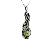 Load image into Gallery viewer, UV-Reactive Glass Pendant, Sterling Silver Wire Wrap, "Comet" Model