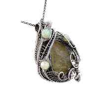 Load image into Gallery viewer, Libyan Desert Glass and Ethiopian Welo Opal Pendant - Sterling Silver Wire-Wrapped Tektite Jewelry - Heather Jordan Jewelry