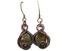Load image into Gallery viewer, African Green Opal Steampunk Earrings in Bronze