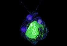 Load image into Gallery viewer, UV-Fluorescent, Mexican Hyalite Opal Wire-Wrapped Pendant in Sterling Silver with Fluorite