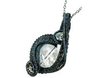 Load image into Gallery viewer, Steampunk Verdigris Crackle Quartz Pendant, Wire-Wrapped in Brass with Herkimer Diamond