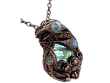 Load image into Gallery viewer, Iridescent Abalone Pua Shell Pendant with Labradorite Copper Wire Wrapped Ocean Jewelry - Heather Jordan Jewelry