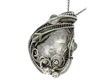 Load image into Gallery viewer, UV-Fluorescent, Mexican Hyalite Opal Wire-Wrapped Pendant in Sterling Silver with Fluorite