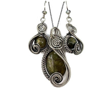 Load image into Gallery viewer, Sterling Silver Labradorite Jewelry Set with Swarovski Crystal - Necklace and Earrings