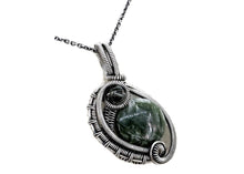 Load image into Gallery viewer, Seraphinite Wire-Wrapped Pendant in Sterling Silver with Swarovski Crystal, "Mini-Woven Circle" Model