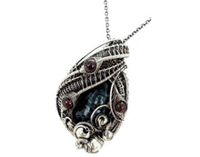 Load image into Gallery viewer, Cultured Black Freshwater Pearl Pendant with Rhodolite Garnet and Sterling Silver Wire Wrap