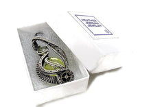 Load image into Gallery viewer, UV-Reactive Glass Pendant in Sterling Silver with Watch Gear: Steampunk Jewelry