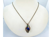Load image into Gallery viewer, Steampunk Lapis Lazuli Pendant, Wire-Wrapped in Brass with Turquoise