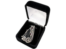 Load image into Gallery viewer, Twinned Vivianite Crystal Pendant with Watch Gears and Rhodolite Garnet : Sterling Silver Wire-Wrap, Gothic Crystal Jewelry