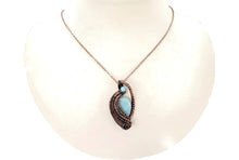 Load image into Gallery viewer, Amazonite Mini Woven Teardrop Pendant: Bronze Wire Wrap with Peruvian Blue Opal - Heather Jordan Jewelry