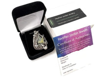 Load image into Gallery viewer, UV-Fluorescent Zincite Druzy Pendant: Sterling Silver Wire-Wrap with Herkimer Diamonds