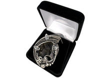 Load image into Gallery viewer, UV-Fluorescent, Black Rose Fluorite Druzy Pendant with Herkimer Diamonds: Sterling Silver Wire Wrap