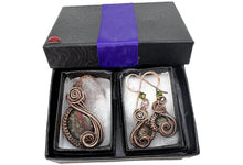 Load image into Gallery viewer, Dragon Bloodstone Wire-Wrapped Jewelry Set: Bronze Necklace &amp; Earrings with Swarovski Crystal Swish Design - Heather Jordan Jewelry