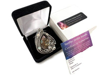 Load image into Gallery viewer, Opalized Ammonite Fossil Pendant: Sterling Silver Wire Wrap with Ethiopian Opals