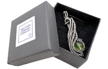Load image into Gallery viewer, UV-Reactive Glass Pendant, Sterling Silver Wire Wrap, "Comet" Model
