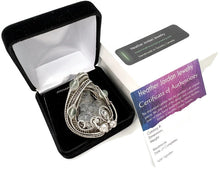 Load image into Gallery viewer, UV-Fluorescent, Mexican Hyalite Opal Wire-Wrapped Pendant in Sterling Silver with Fluorite