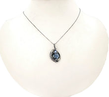 Load image into Gallery viewer, Gemstone Mini Woven Circle Pendant with Swarovski Crystal, Sterling Silver Wire Wrap